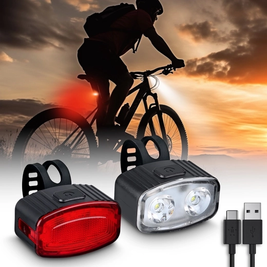 Solight sæt med genopladelige cykellygter 160 lm (for + bag)