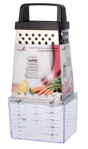 Rustfrit stålfirsidet rivejern med beholder 20 cm