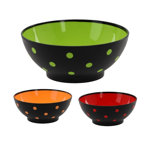 Skål Spotty 1,5 l af holdbar plast med farvede prikker