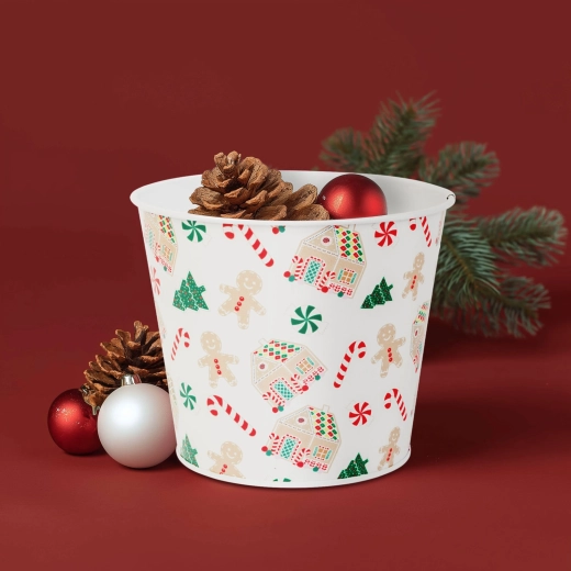 Julemetalblomsterpotte i husform