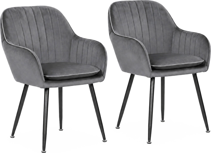 ModernHome sæt med 2 polstrede spisebordsstole i velour med armlæn, mørkegrå