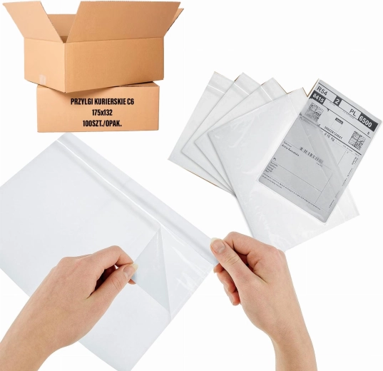 Selvklæbende kurérkuverter C6 175 × 132 mm, gennemsigtige plastlommer, 100 stk.