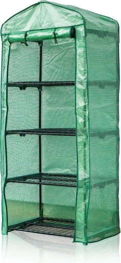 Have-drivhustunnel 69 × 50 × 160 cm med 4 hylder, grøn