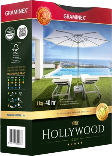 Premium græsfrøblanding HOLLYWOOD 1 kg til solrige og tørre steder