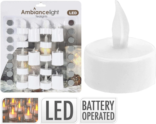 LED fyrfadslys hvide 3,5 cm med batterier (16 stk)