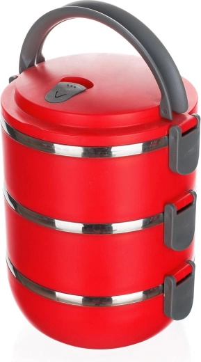 Madkasse Culinaria Red, 3‑etagers termofrokostboks i rustfrit stål 1,65 l
