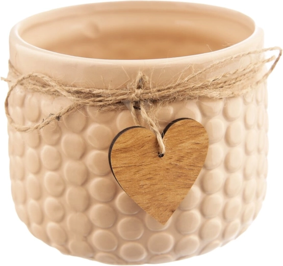 Beige keramisk urtepotte med træ 13 cm