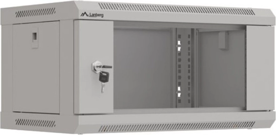 Væghængt 19" rackskab 4U 540×350 grå med glasdør (flat pack)