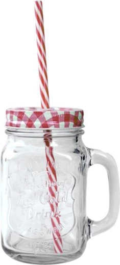 Mason-glas med låg og sugerør 450 ml