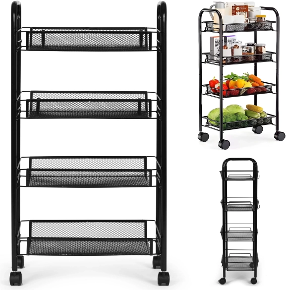 ModernHome mobil metalreol på hjul med 4 kurve