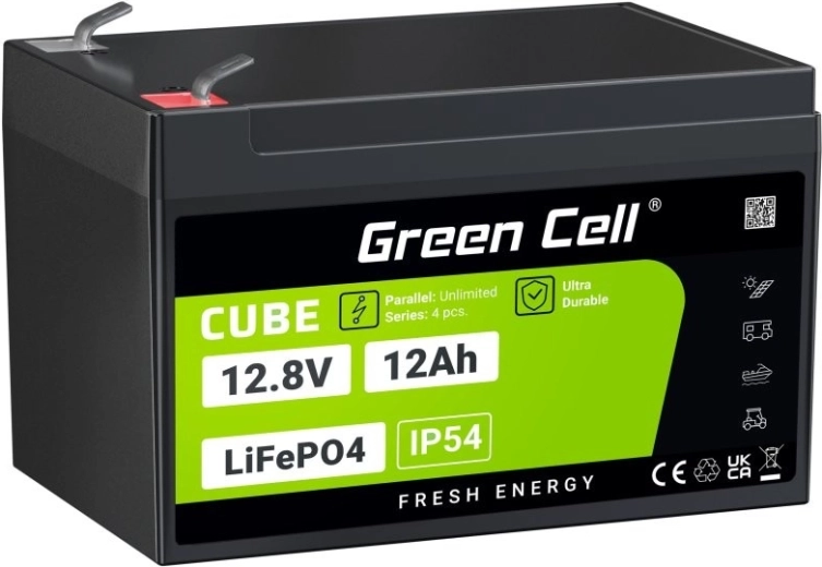 Green Cell CUBE LiFePO4-batteri 12,8 V 12 Ah 153,6 Wh