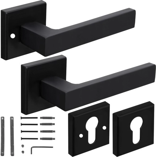 Ruhhy mat sort dørhåndtag til indvendige døre med kvadratisk roset