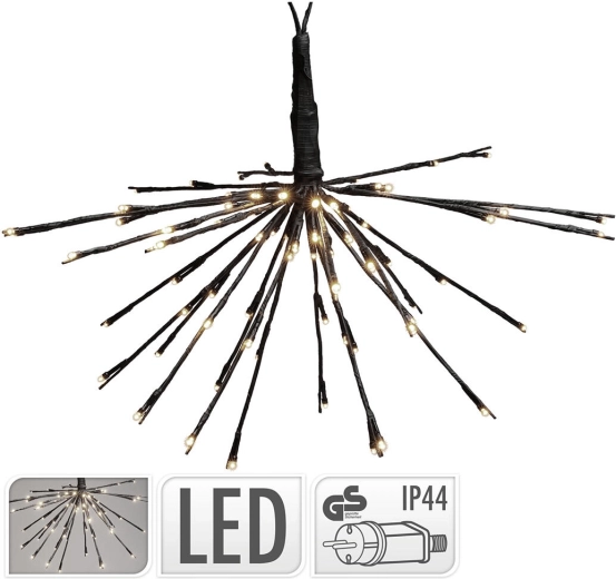 Hængende lysdekoration 45 cm, 72 LED, varm hvid, sort