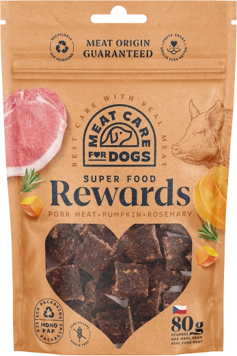Meat Care Rewards Dog godbidder – svinekød med græskar og rosmarin 80 g