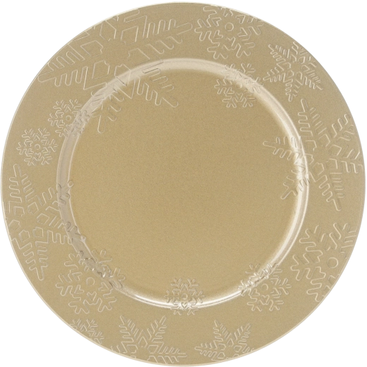 Gylden rund dæktallerken med snefnugmønster 33 cm