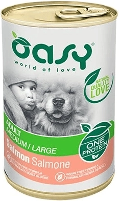 Oasy One Protein paté til voksne hunde af mellemstore og store racer med laks 400 g