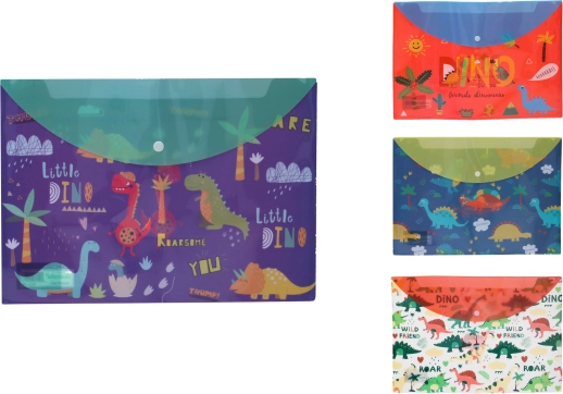 Mappe med trykknap med dinosaurmotiver 36 × 26 cm