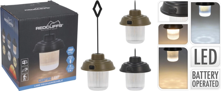Campinglampe USB‑C, 3 tilstande, genopladelig