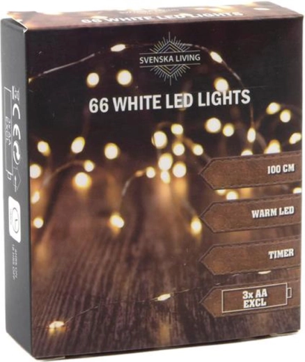 Lyskæde med timer, 66 LED, 100 cm