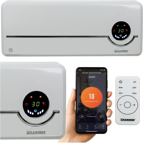 Lufttæppe KAMINER AIRO med elektrisk varme og Wi‑Fi, vægmonteret