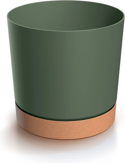 Blomsterkrukke med underskål TUBO ECO Wood 10,8 cm mørkegrøn