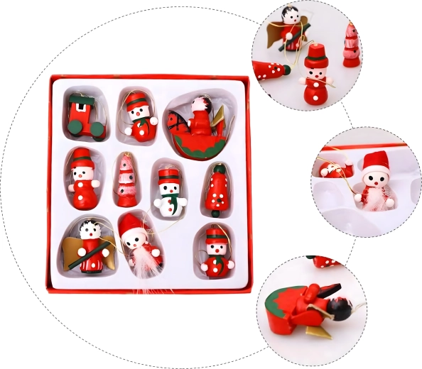 Træ-julepynt til juletræet, hængende dekorationer – sæt med 10 stk.