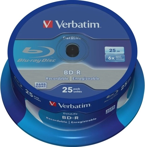 Blu-ray medier VERBATIM BD-R 25GB 6× DataLife, spindle 25 stk