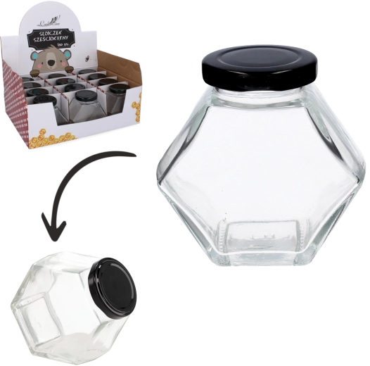 Sekskantet glas med skrue låg 180 ml