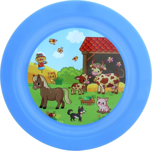 Flad børnetallerken FARMA 21 cm, plast, mix farver