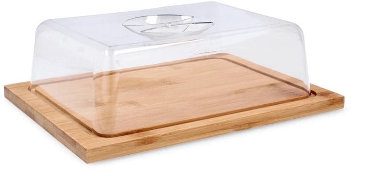 Bambus serveringsbræt med gennemsigtigt låg 25 × 19 × 7,5 cm