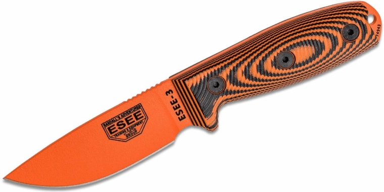 ESEE Model 3 3D Orange overlevelseskniv 8,8 cm, G10, sort‑rød, sort skede