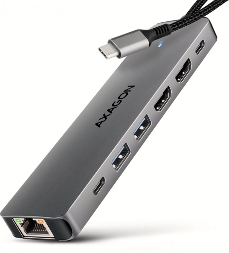 AXAGON HMC-7HX2 multiport USB‑C hub 7‑i‑1 med 2× HDMI 4K/60 Hz, 2× USB‑A, USB‑C, GLAN og PD 100 W