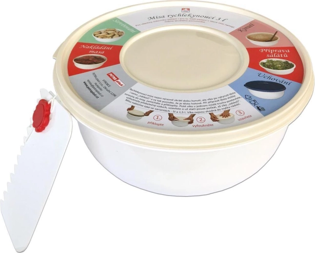 Hæve- og piskeskål 3 l med låg, plast, mix af farver + spartler gratis