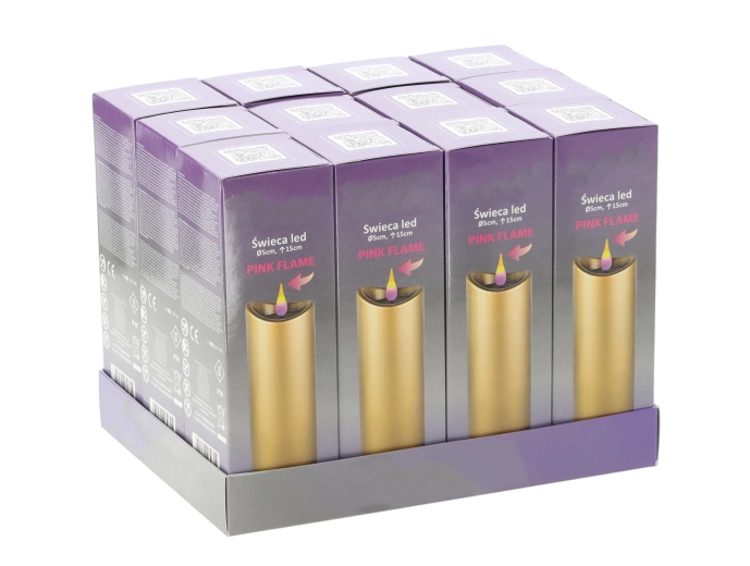 LED-lys 5 × 15 cm guld med lyserød flamme, batterier medfølger