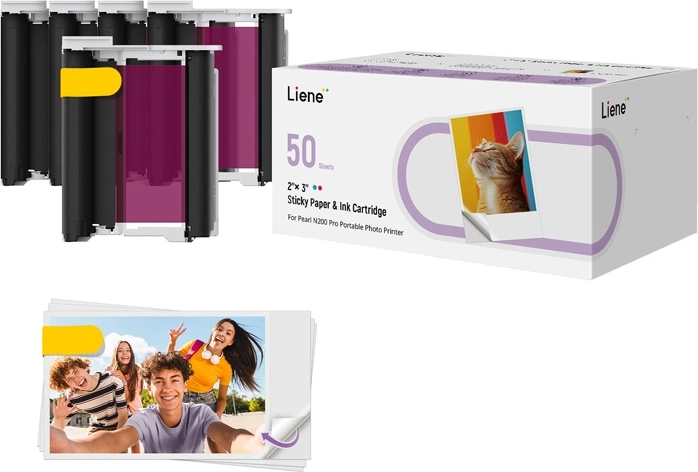 Liene fotopapir 2×3" selvklæbende, 50 ark + 5 blækpatroner