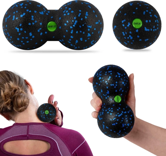 Massagbold og dobbelt bold (peanut) – sæt, sort/blå
