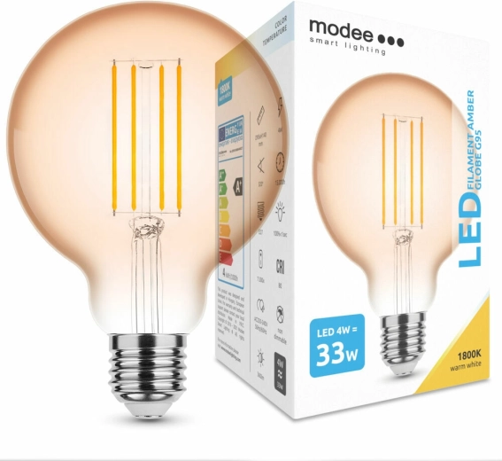 Modee LED filamentpære amber globe G95 4 W E27 1800 K
