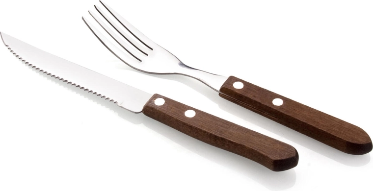 BBQ steakbestiksæt 12 stk rustfrit stål med mørkt træhåndtag