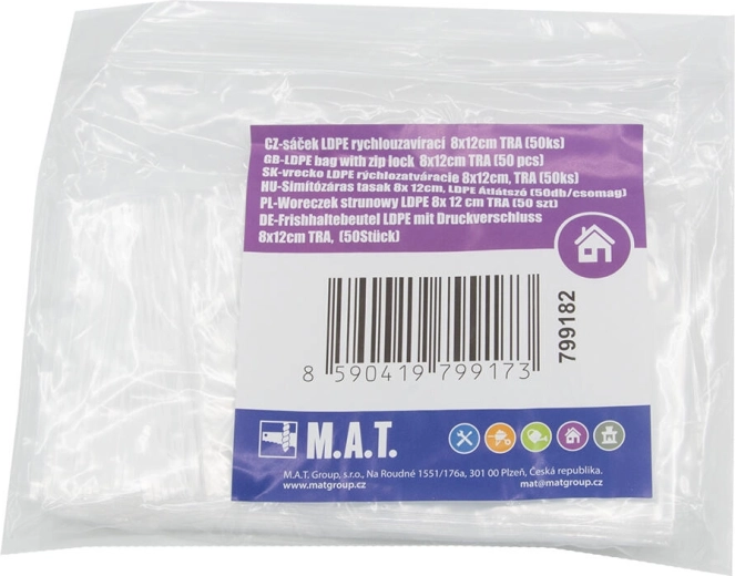 LDPE-poser med lynlås 8 × 12 cm, transparente, 50 stk.