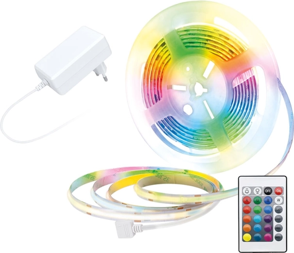Solight RGB LED-strip med adapter og fjernbetjening, 3 m