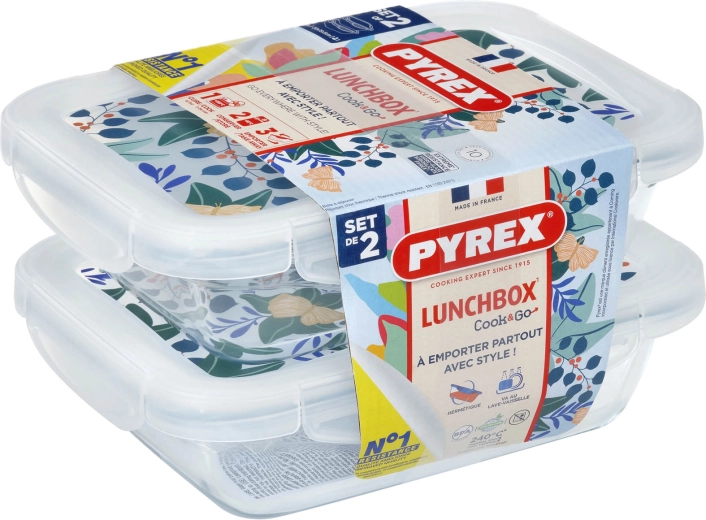 Sæt af rektangulære glasbeholdere PYREX 2 × 0,8 l