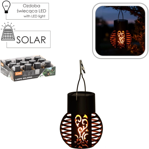 Solcelledrevet hængelygte med flammeeffekt, sort, 7 × 7 × 9 cm
