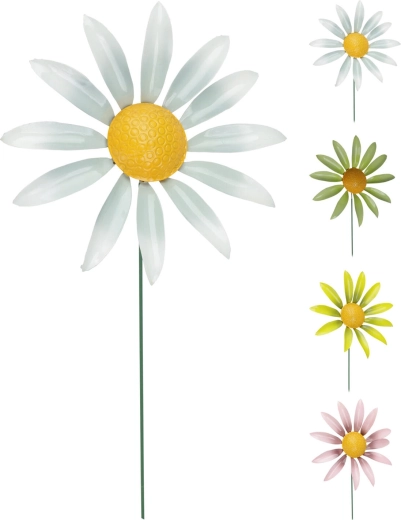 Havepynt på spyd blomst med bevægelige blade 71 cm, mix af farver