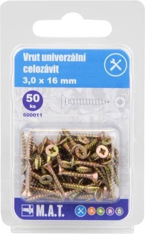 Universalskrue fuldgevind 3,0 × 16 mm, galvaniseret, 50 stk.