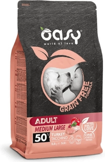 Oasy Grain Free Adult Medium/Large hundefoder med kalkun 2,5 kg
