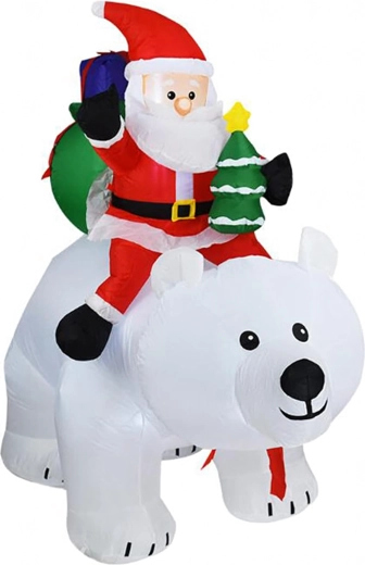 Oppustelig juledekoration med Sankt Nikolaj på isbjørn LED 210 cm