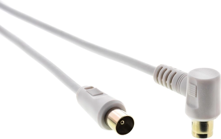 Sencor antennekoaksialkabel stik–stikdåse 90° 1,5 m hvid