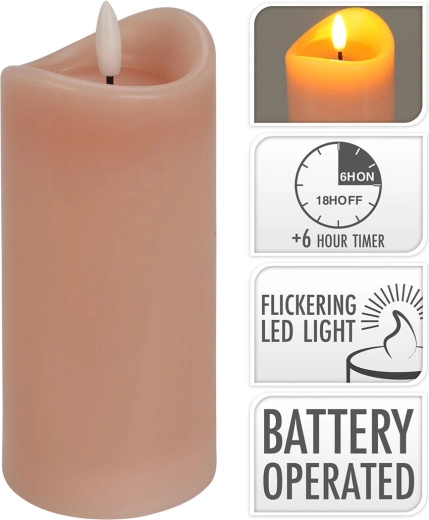 LED-lys med flakkende flamme og timer, rosa 7 × 15 cm