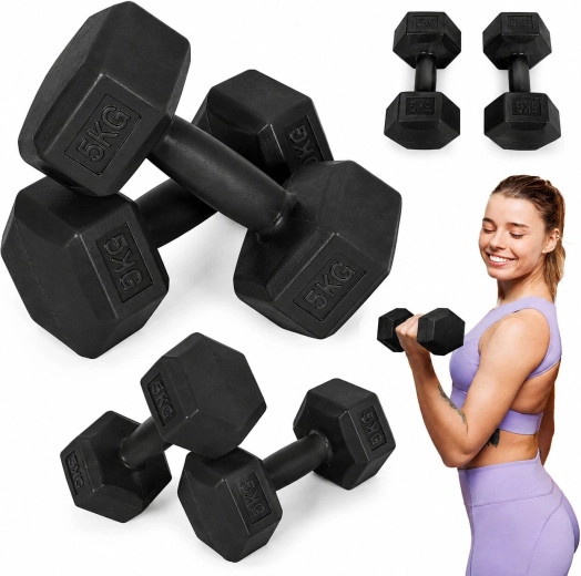 Hexagonale håndvægte MOVEPRO 2×5 kg (sæt 10 kg) sorte