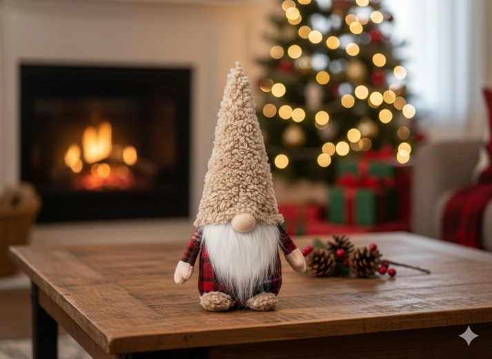 Julealf 30 cm i beige‑rød